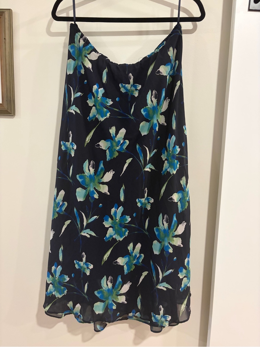 East 5th Navy Floral A-Line Skirt with Teal and White Blooms